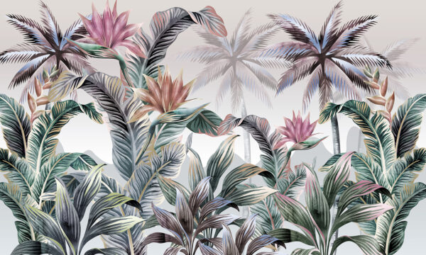 Papel pintado con palmeras y flores Papel pintado con palmeras y flores