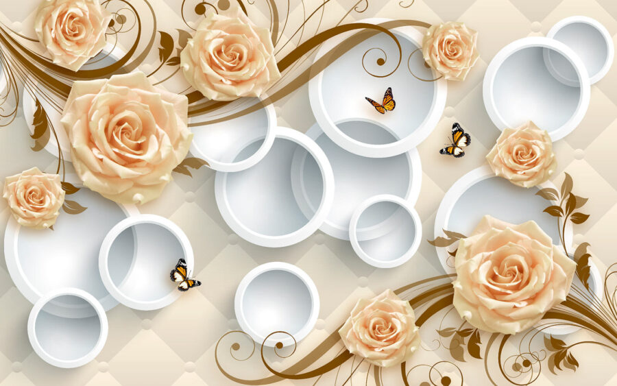 Papel pintado con rosas y mariposas