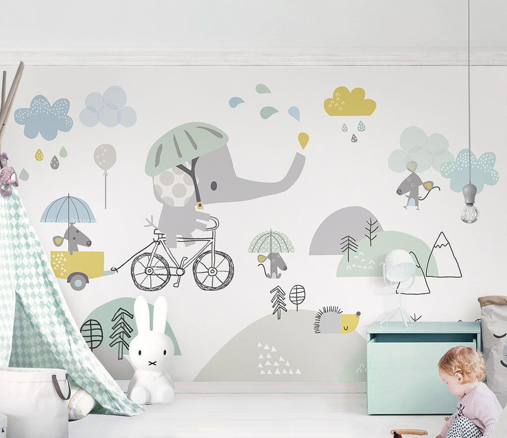u28124pir1m - Elefante de dibujos animados montando en bicicleta - tegory