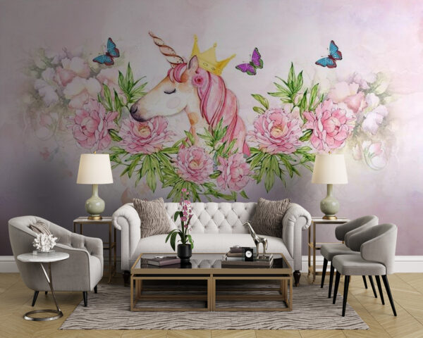 Unicornio con corona y flores Unicornio con corona y flores
