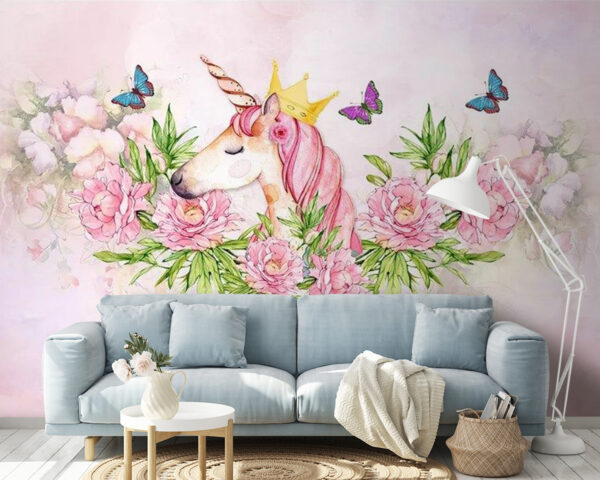 Unicornio con corona y flores Unicornio con corona y flores