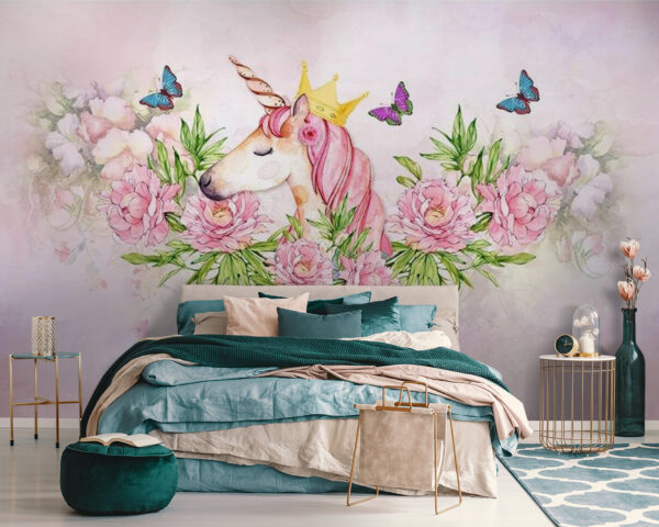 Unicornio con corona y flores Unicornio con corona y flores