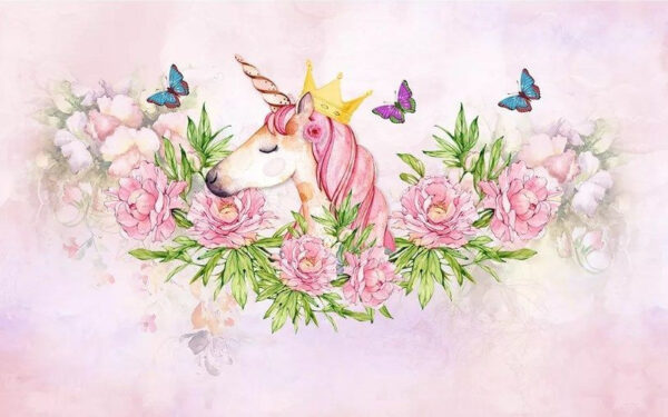 Unicornio con corona y flores Unicornio con corona y flores
