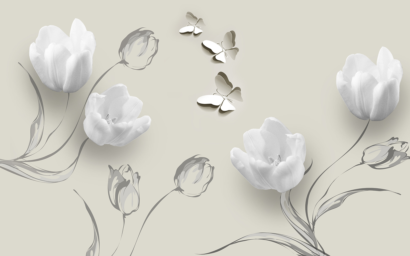 u25817p - Flores blancas y mariposas - tegory