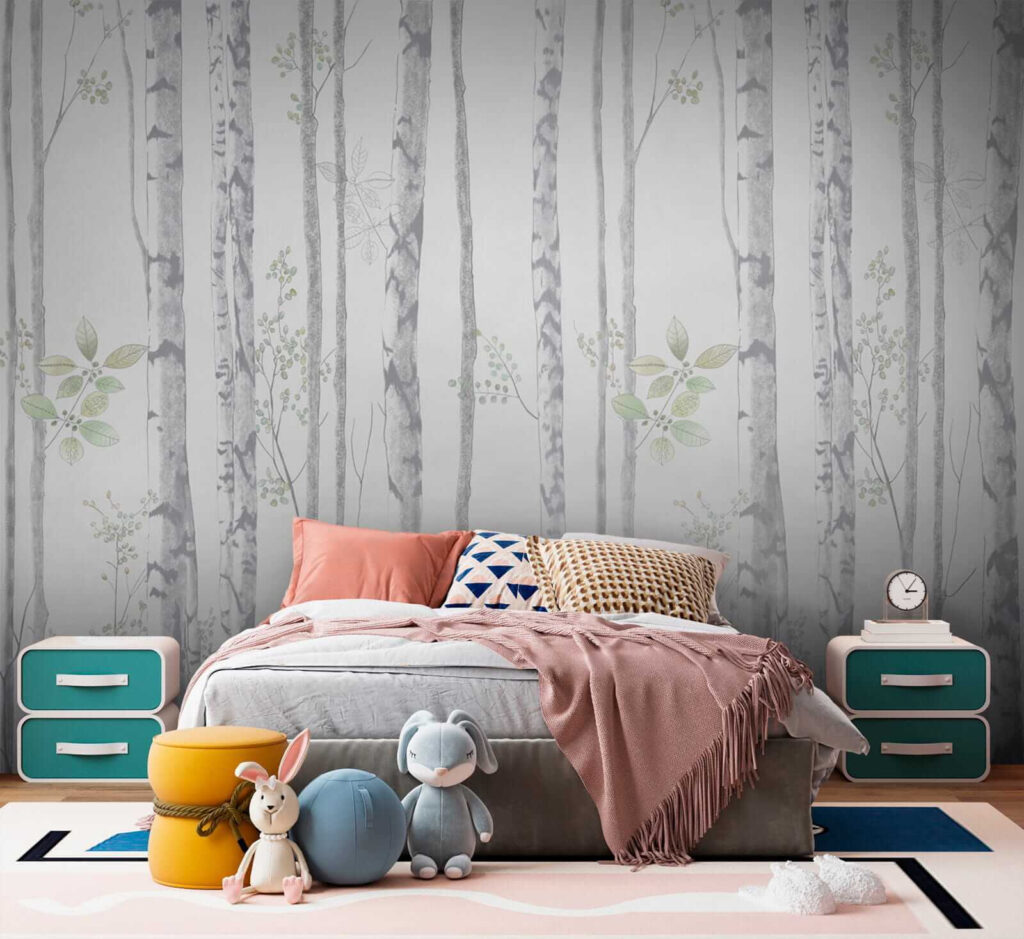 Wallpaper with trees and leaves