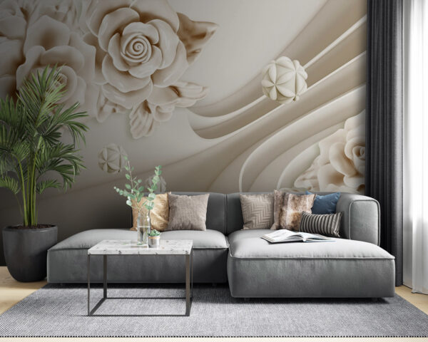 Fotomurales Fotomurales Rosas blancas y olas blancas (SKU: u24590)