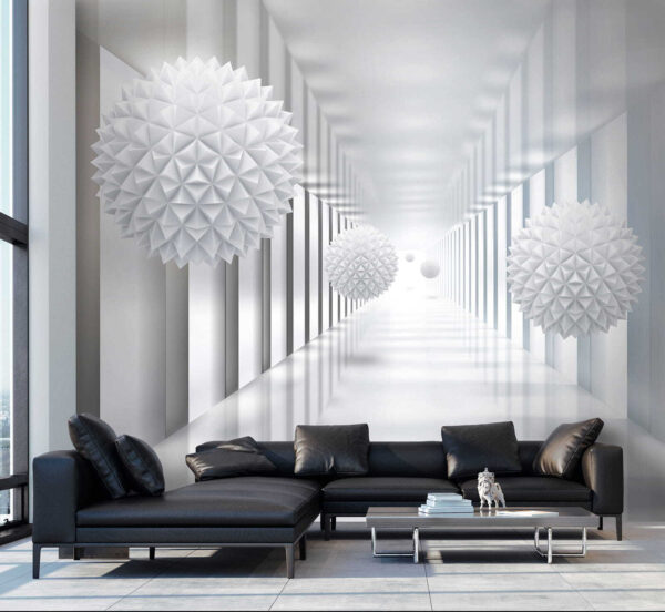 Habitación blanca con bolas blancas Habitación blanca con bolas blancas