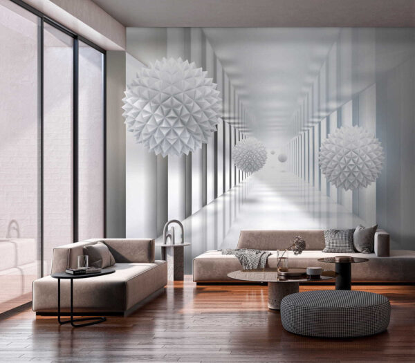 Habitación blanca con bolas blancas Habitación blanca con bolas blancas