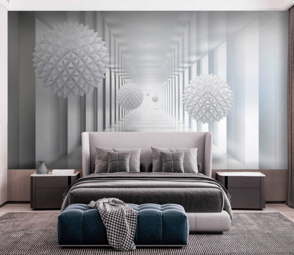 Habitación blanca con bolas blancas Habitación blanca con bolas blancas