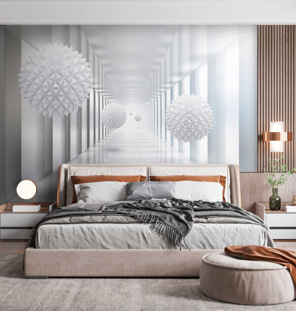 Habitación blanca con bolas blancas Habitación blanca con bolas blancas