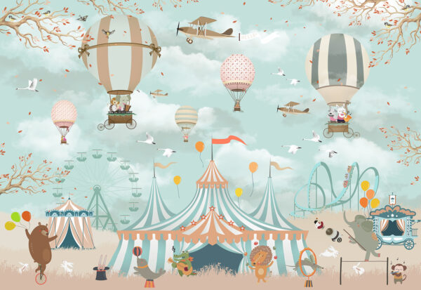 Carpa de circo con globos aerostáticos y pájaros Carpa de circo con globos aerostáticos y pájaros