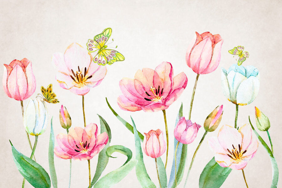 Pintura de flores y mariposas