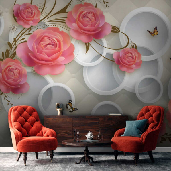 Papel pintado con rosas y mariposas Papel pintado con rosas y mariposas
