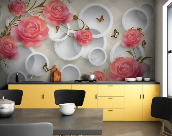 Papel pintado con rosas y mariposas Papel pintado con rosas y mariposas