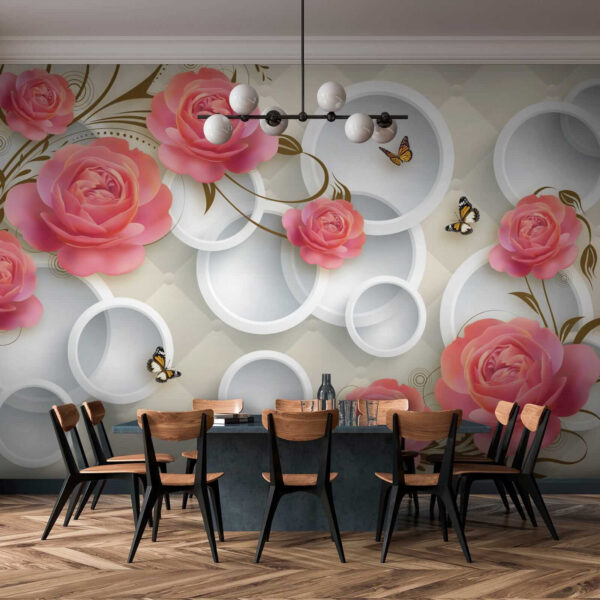 Papel pintado con rosas y mariposas Papel pintado con rosas y mariposas
