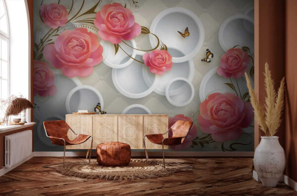 Papel pintado con rosas y mariposas Papel pintado con rosas y mariposas