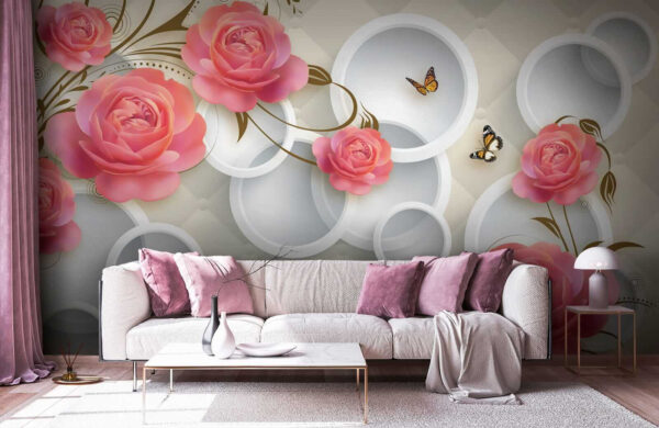 Papel pintado con rosas y mariposas Papel pintado con rosas y mariposas