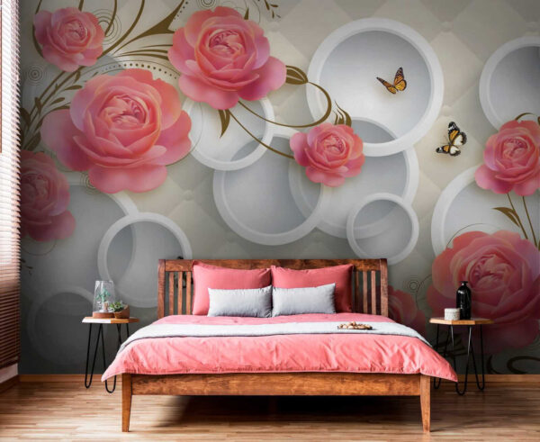 Papel pintado con rosas y mariposas Papel pintado con rosas y mariposas