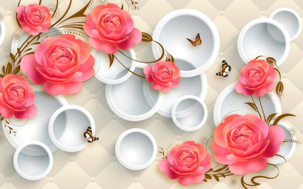 Papel pintado con rosas y mariposas Papel pintado con rosas y mariposas