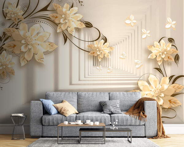 Papel pintado con flores y mariposas Papel pintado con flores y mariposas