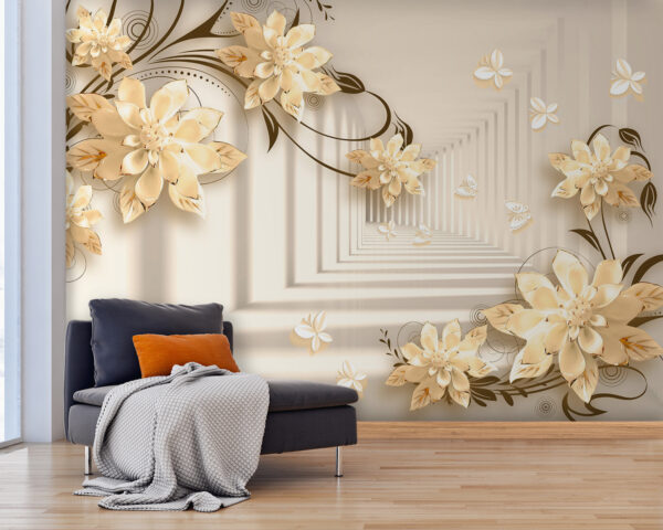 Papel pintado con flores y mariposas Papel pintado con flores y mariposas