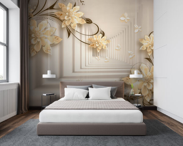 Papel pintado con flores y mariposas Papel pintado con flores y mariposas