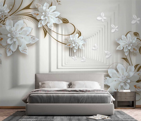 Diseño de flores blancas sobre fondo blanco Diseño de flores blancas sobre fondo blanco