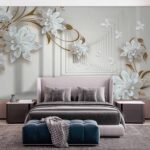 Fotomurales Diseño de flores blancas sobre fondo blanco