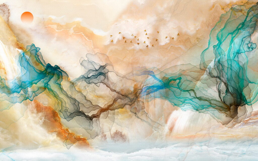 Pintura de pájaros volando en el cielo Pintura de pájaros volando en el cielo