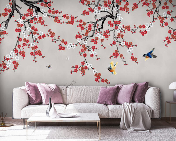 Árbol con flores rojas y blancas Árbol con flores rojas y blancas