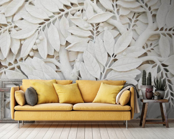 Fotomurales Fotomurales Árbol blanco con hojas y bayas (SKU: u21395)