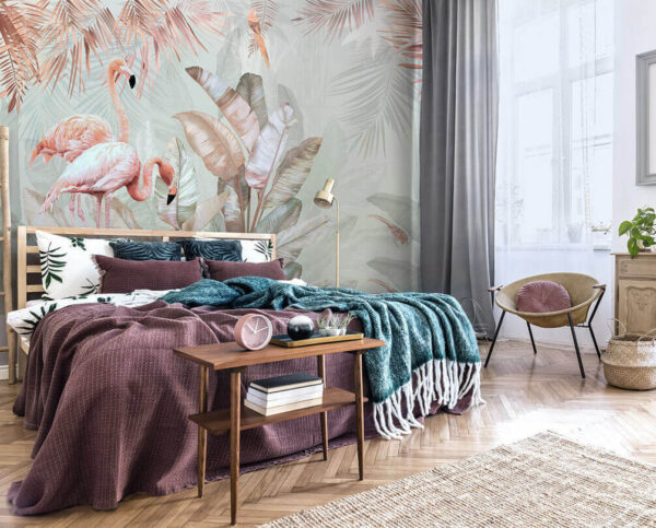 Flamencos y hojas tropicales Fotomurales Flamencos y hojas tropicales