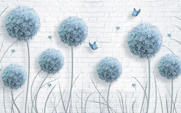 Papel pintado con flores azules y mariposas Papel pintado con flores azules y mariposas