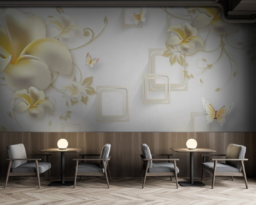 Papel pintado con flores y mariposas