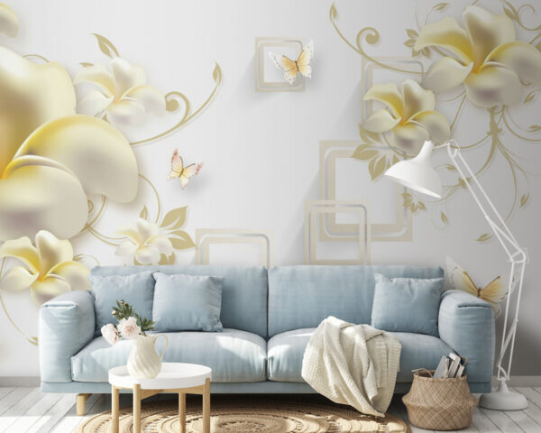 Papel pintado con flores y mariposas Papel pintado con flores y mariposas