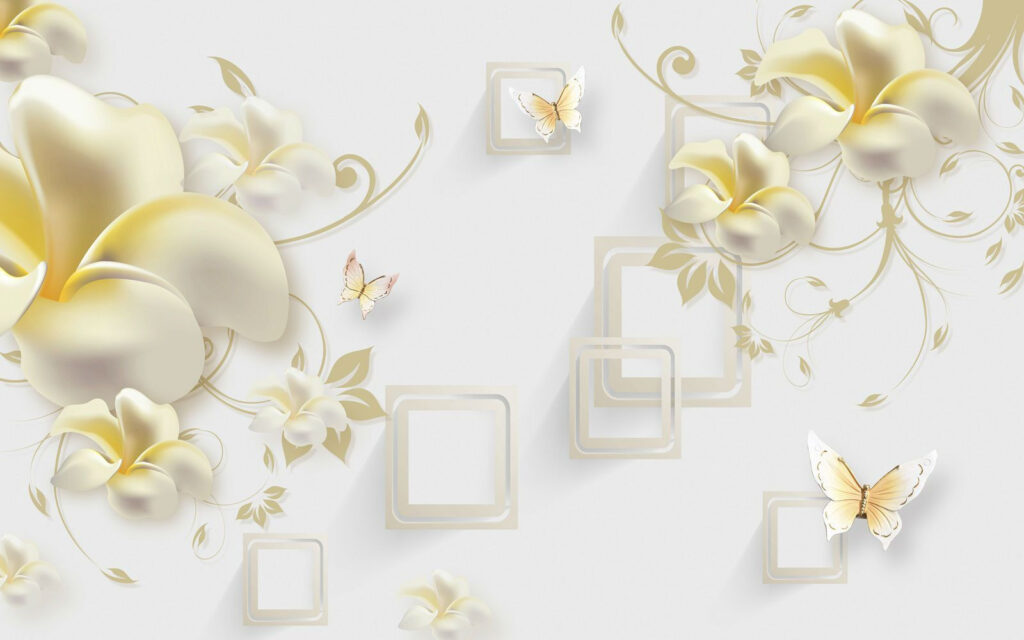 Papel pintado con flores y mariposas Papel pintado con flores y mariposas