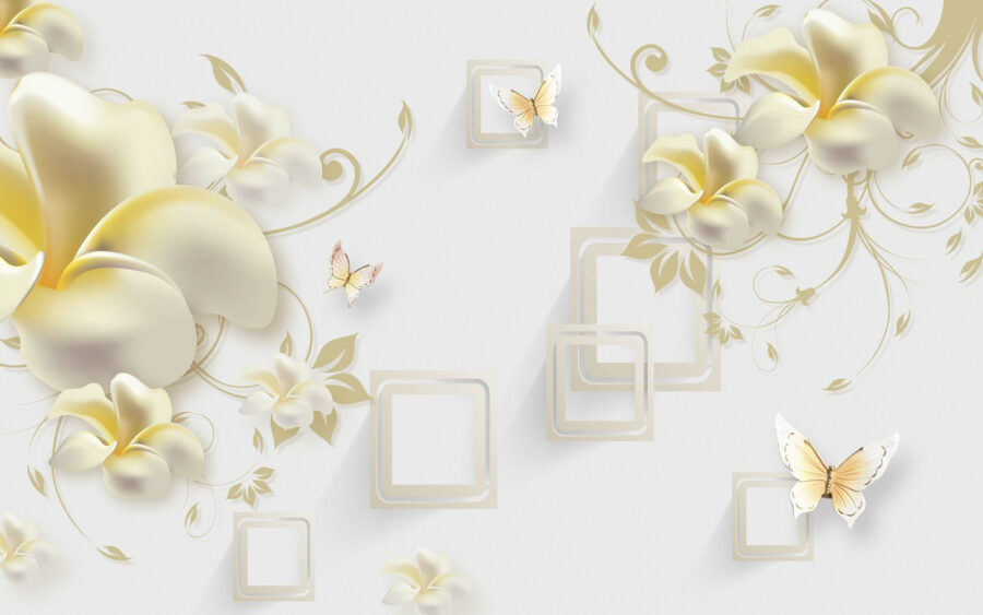 Papel pintado con flores y mariposas