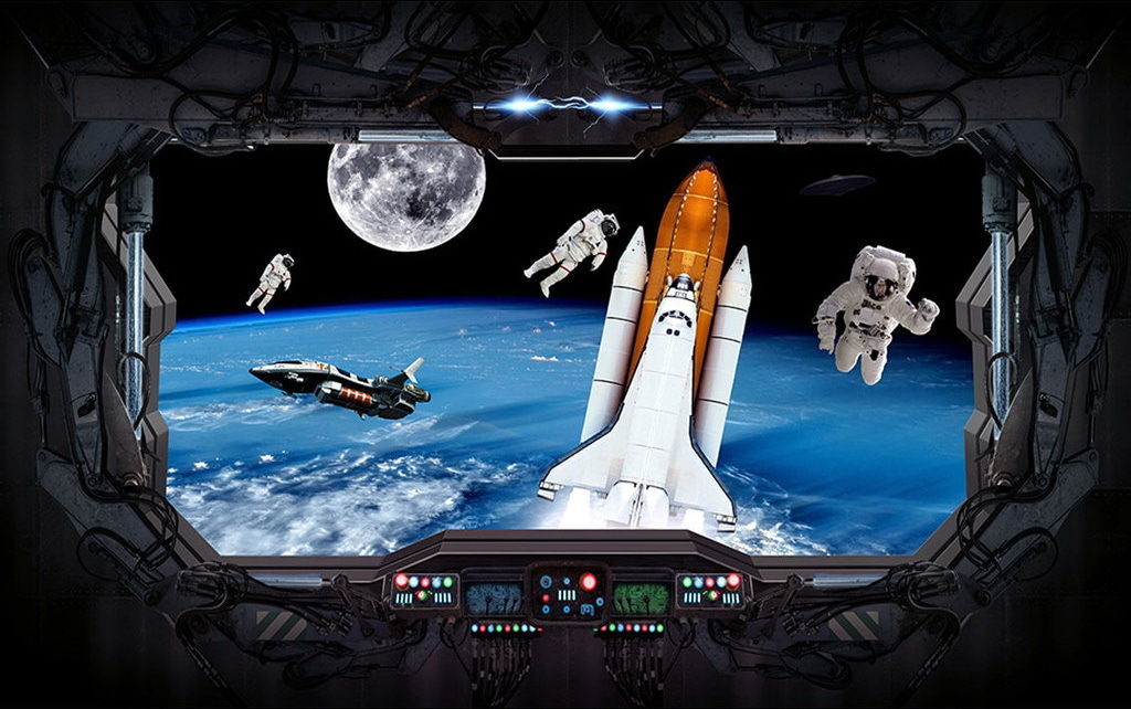 Transbordador espacial y astronautas en el espacio exterior Transbordador espacial y astronautas en el espacio exterior