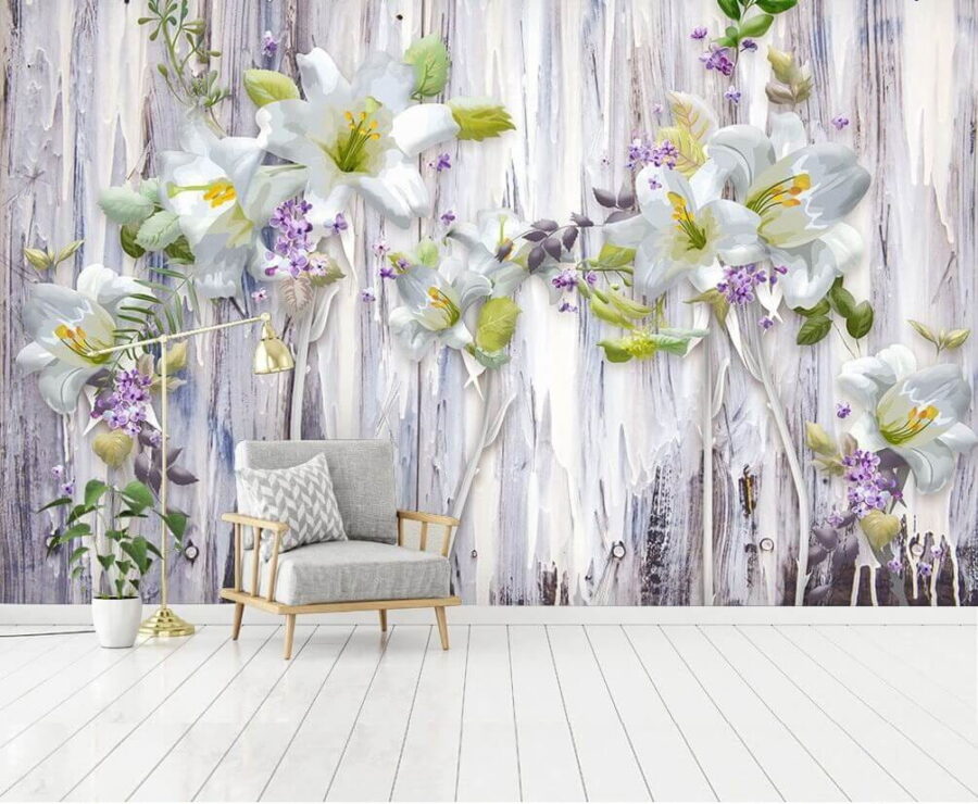Grupo de flores blancas sobre una superficie de madera