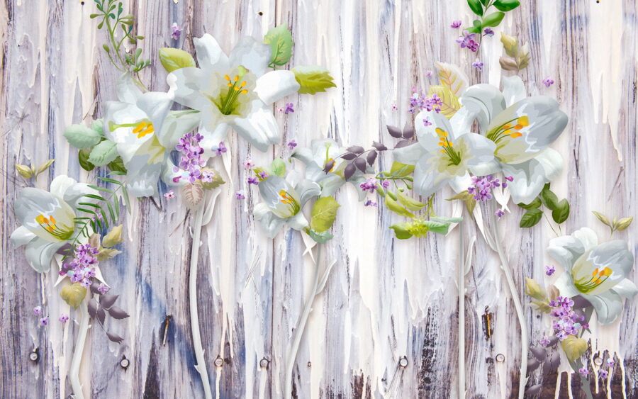 Grupo de flores blancas sobre una superficie de madera