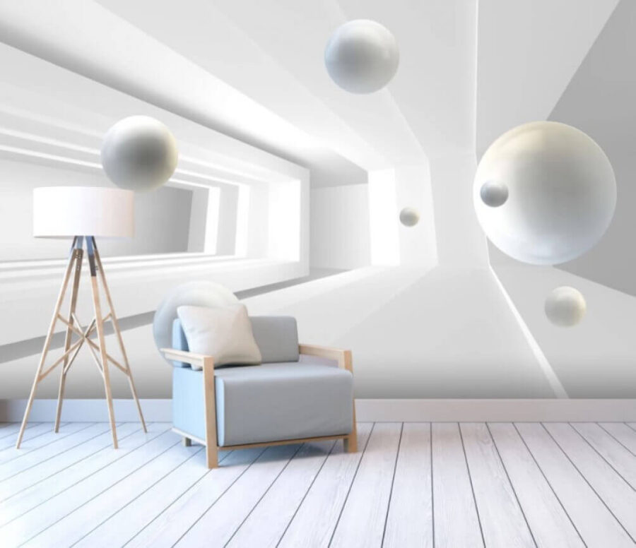 Bolas blancas en una habitación