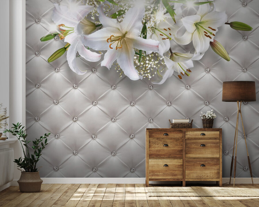 Grupo de flores blancas sobre fondo blanco