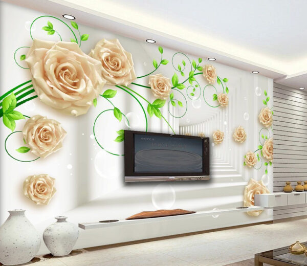 Papel pintado con rosas y hojas Papel pintado con rosas y hojas