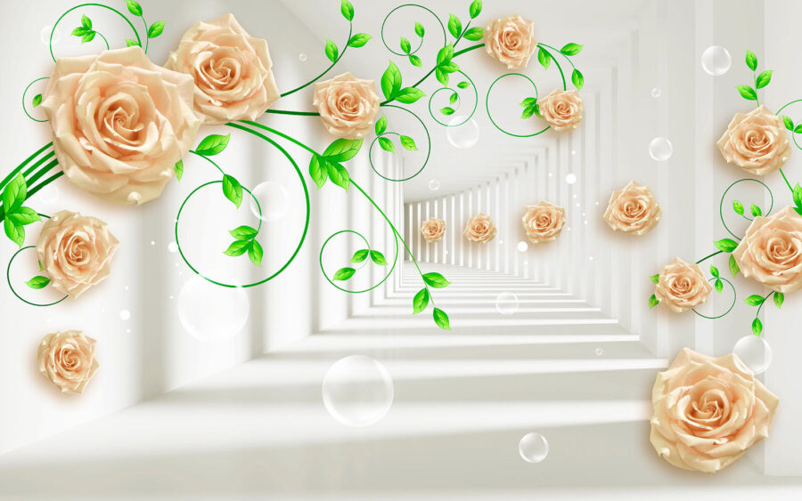 Papel pintado con rosas y hojas