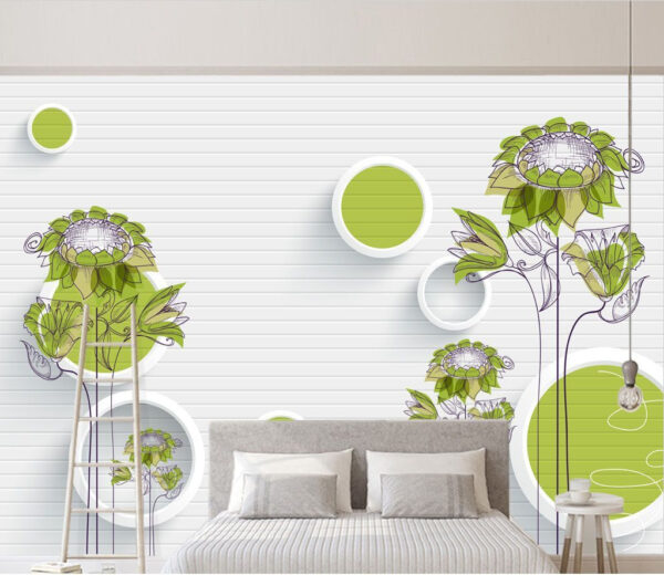 Papel pintado con flores y círculos Papel pintado con flores y círculos