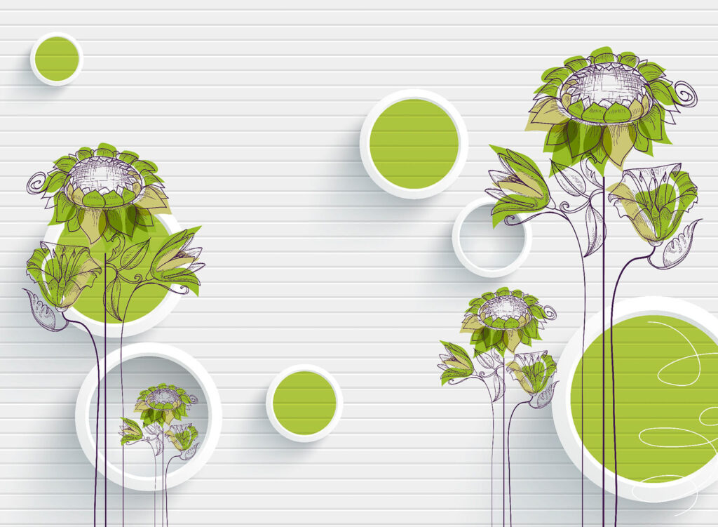 Papel pintado con flores y círculos Papel pintado con flores y círculos