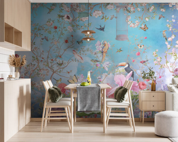 Papel pintado con pájaros y flores Papel pintado con pájaros y flores