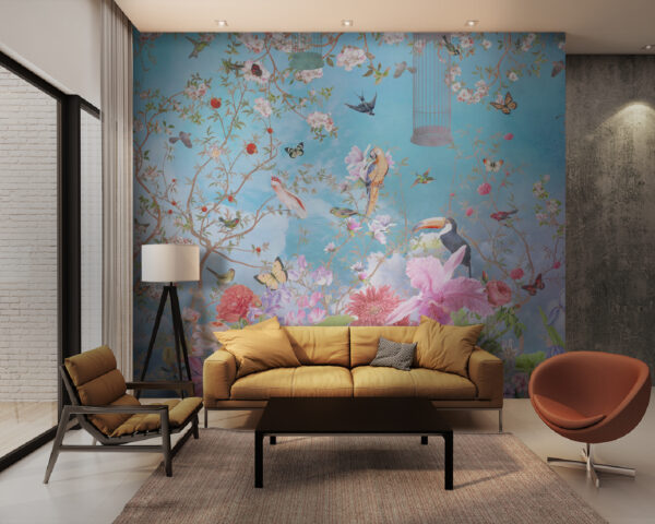 Papel pintado con pájaros y flores Papel pintado con pájaros y flores