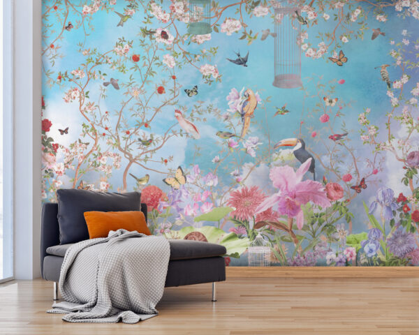 Papel pintado con pájaros y flores Papel pintado con pájaros y flores