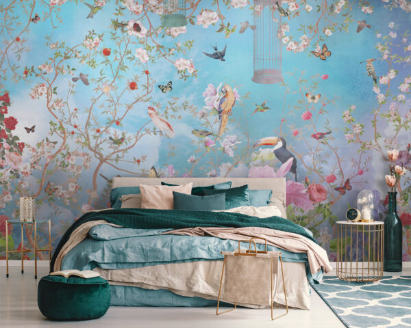 Papel pintado con pájaros y flores Papel pintado con pájaros y flores
